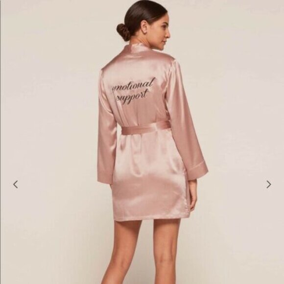 REFORMATION Mini ROBE S 100% SILK Blush Pink Emotional Support Embroidery NEW - Picture 4 of 8